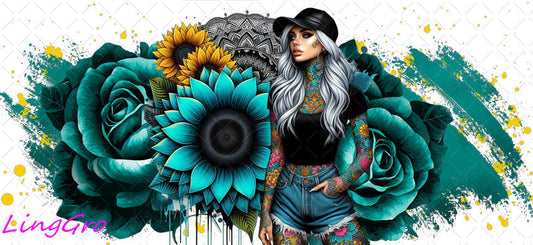 Badass Tattoo Girl 16oz UV DTF TRANSFER Libbey Glass Can Cup Wrap-KA-410