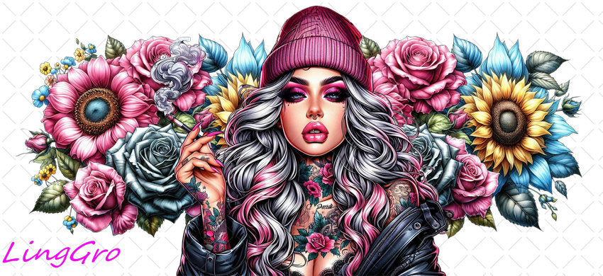 Badass Tattoo Girl 16oz UV DTF TRANSFER Libbey Glass Can Cup Wrap-KA-418