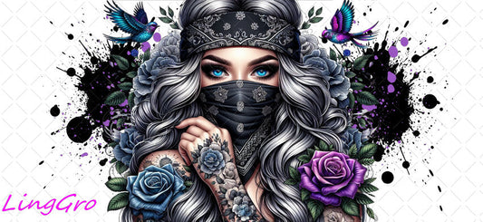 Badass Tattoo Girl 16oz UV DTF TRANSFER Libbey Glass Can Cup Wrap-KA-426