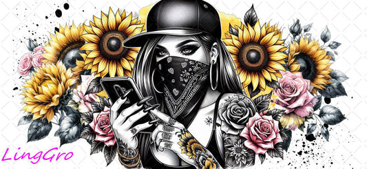 Badass Tattoo Girl 16oz UV DTF TRANSFER Libbey Glass Can Cup Wrap-KA-428