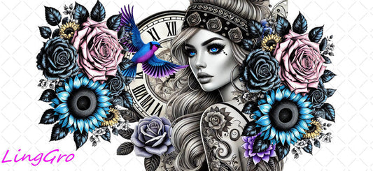 Badass Tattoo Girl 16oz UV DTF TRANSFER Libbey Glass Can Cup Wrap-KA-439