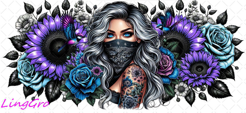 Badass Tattoo Girl 16oz UV DTF TRANSFER Libbey Glass Can Cup Wrap-KA-440