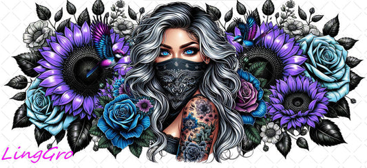 Badass Tattoo Girl 16oz UV DTF TRANSFER Libbey Glass Can Cup Wrap-KA-440