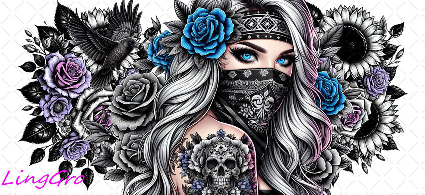 Badass Tattoo Girl 16oz UV DTF TRANSFER Libbey Glass Can Cup Wrap-KA-443