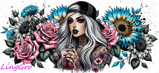 Badass Tattoo Girl 16oz UV DTF TRANSFER Libbey Glass Can Cup Wrap-KA-451
