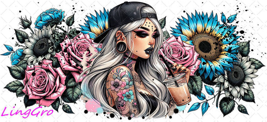 Badass Tattoo Girl 16oz UV DTF TRANSFER Libbey Glass Can Cup Wrap-KA-456