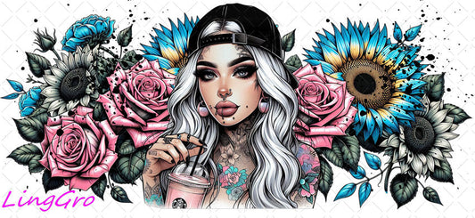 Badass Tattoo Girl 16oz UV DTF TRANSFER Libbey Glass Can Cup Wrap-KA-459