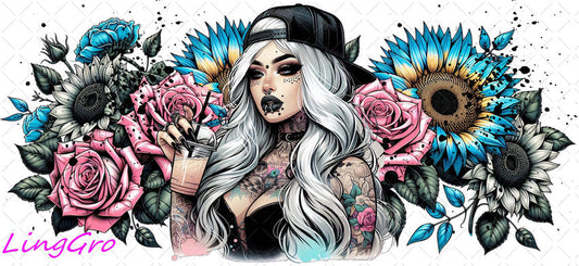 Badass Tattoo Girl 16oz UV DTF TRANSFER Libbey Glass Can Cup Wrap-KA-460