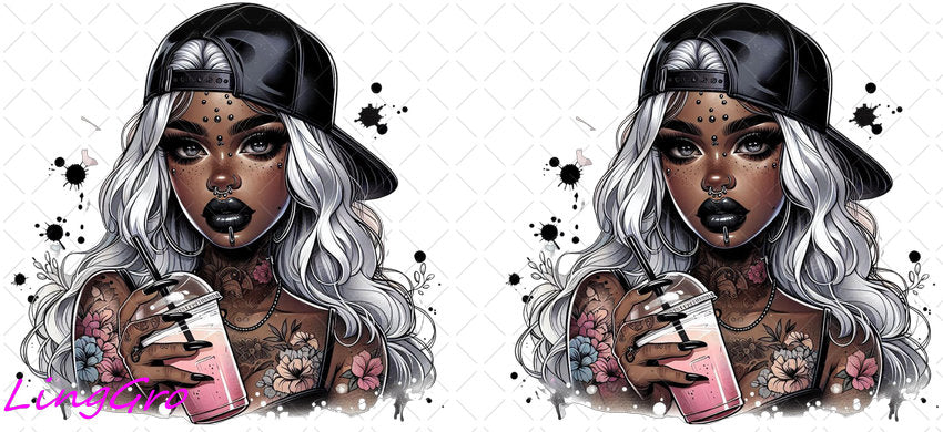 Badass Tattoo Girl 16oz UV DTF TRANSFER Libbey Glass Can Cup Wrap-KA-462