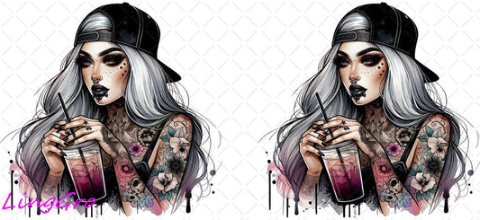 Badass Tattoo Girl 16oz UV DTF TRANSFER Libbey Glass Can Cup Wrap-KA-463