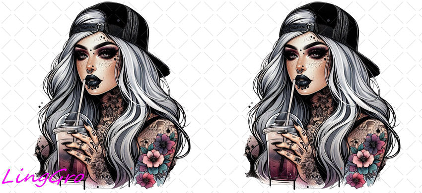 Badass Tattoo Girl 16oz UV DTF TRANSFER Libbey Glass Can Cup Wrap-KA-464