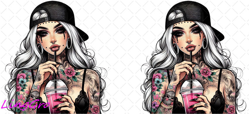 Badass Tattoo Girl 16oz UV DTF TRANSFER Libbey Glass Can Cup Wrap-KA-466