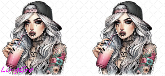 Badass Tattoo Girl 16oz UV DTF TRANSFER Libbey Glass Can Cup Wrap-KA-467