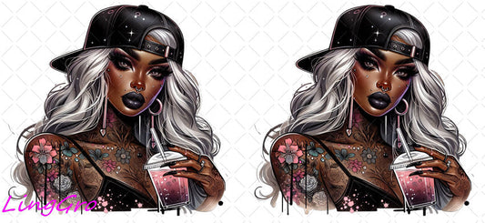 Badass Tattoo Girl 16oz UV DTF TRANSFER Libbey Glass Can Cup Wrap-KA-470