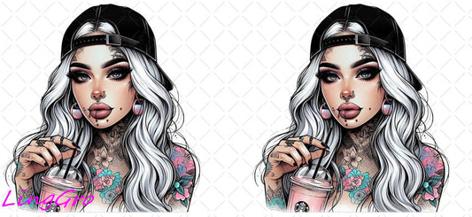 Badass Tattoo Girl 16oz UV DTF TRANSFER Libbey Glass Can Cup Wrap-KA-472