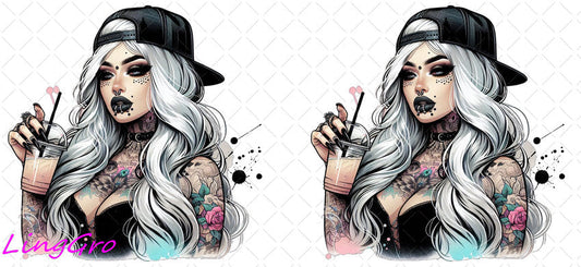 Badass Tattoo Girl 16oz UV DTF TRANSFER Libbey Glass Can Cup Wrap-KA-473