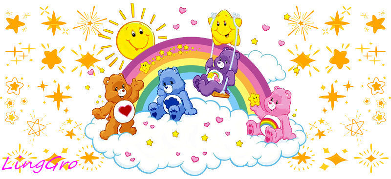 cute rainbow bear sticker kawaii teddy bear cup wrap pastel design