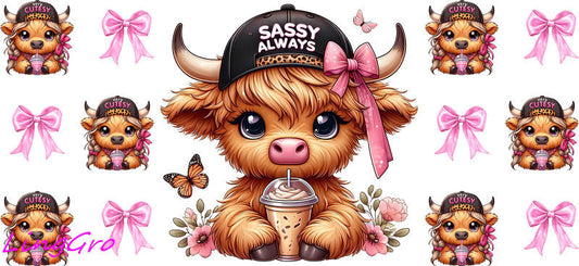 cute cow UV DTF cup wrap for Libbey glass, soda theme tumbler decal