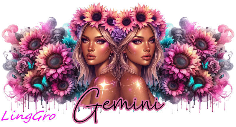 Zodiac floral UV DTF cup wrap design featuring all astrology signs in pink and teal style for 18oz glass cups