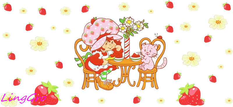 Strawberry girl aesthetic UV DTF cup wrap for 16oz Libbey glass KA-5039