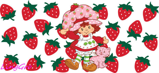 Strawberry girl aesthetic UV DTF cup wrap for 16oz Libbey glass KA-5040