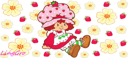 Strawberry girl aesthetic UV DTF cup wrap for 16oz Libbey glass KA-5041