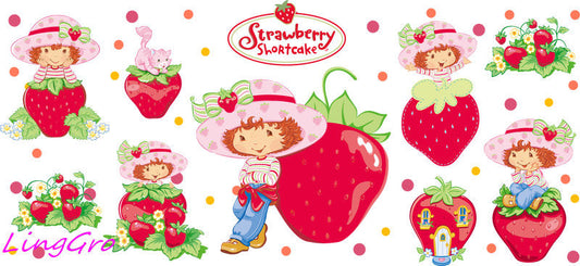 Strawberry girl aesthetic UV DTF cup wrap for 16oz Libbey glass KA-5045