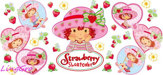Strawberry girl aesthetic UV DTF cup wrap for 16oz Libbey glass KA-5047