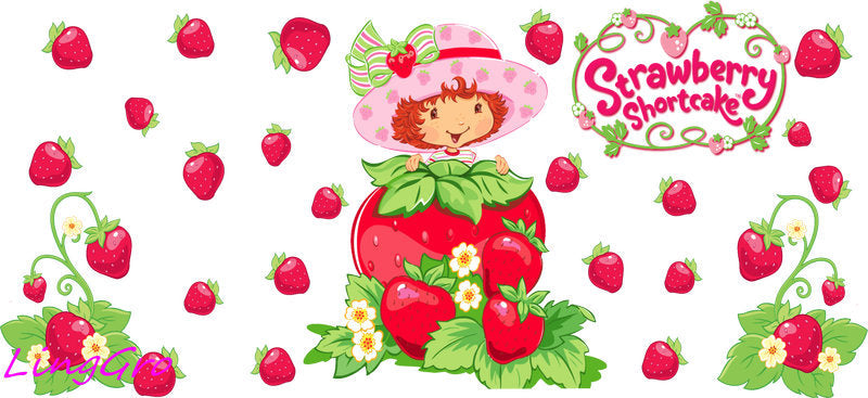 Strawberry girl aesthetic UV DTF cup wrap for 16oz Libbey glass KA-5052
